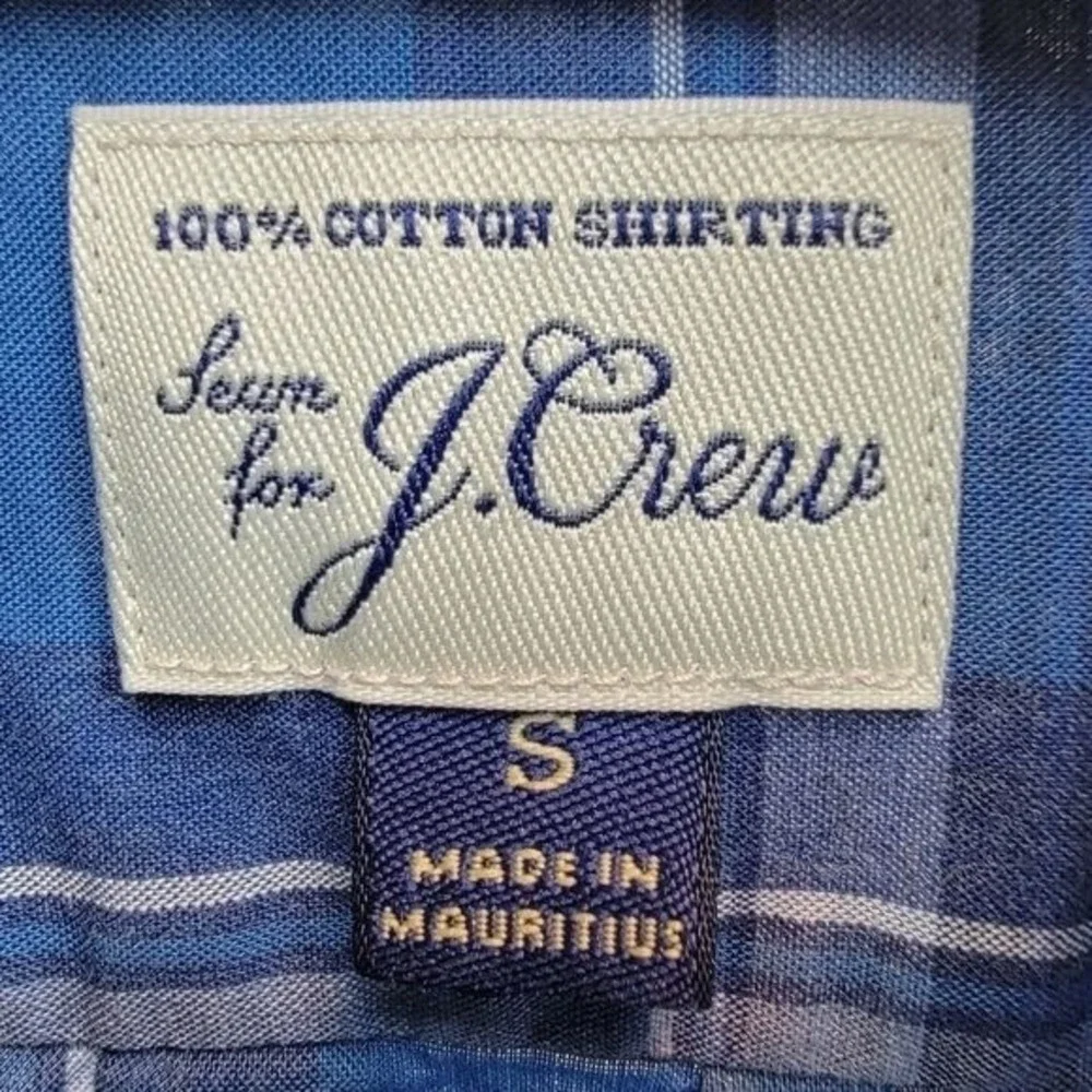 J.CREW Blue Plaid Button Up Long Sleeve Shirt Slim Fit Men's Small Cotton Oxford